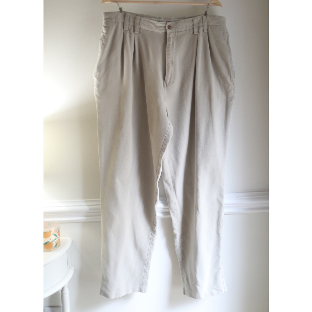 Tommy Bahama Relax Mens 38 Pleated 100% Silk Pants Khaki Beige Relaxed Trousers